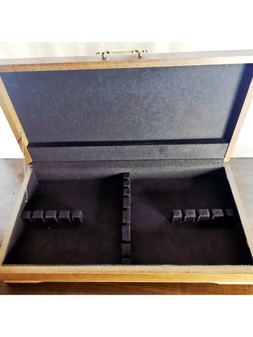 Wood Flatware Silverware Chest 23" brown fabric lined box vtg 90s holder keeper - Picture 9 of 9
